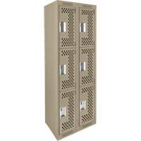 Clean Line Lockers, 3 -tier, Bank of 2, 24" x 12" x 72", Steel, Beige, Rivet (Assembled), Perforated Duraquip Inc