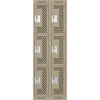 Clean Line Lockers, 3 -tier, Bank of 2, 24" x 12" x 72", Steel, Beige, Rivet (Assembled), Perforated Duraquip Inc