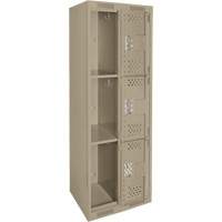 Clean Line Lockers, 3 -tier, Bank of 2, 24" x 12" x 72", Steel, Beige, Rivet (Assembled), Perforated Duraquip Inc