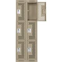 Clean Line Lockers, 3 -tier, Bank of 2, 24" x 12" x 72", Steel, Beige, Rivet (Assembled), Perforated Duraquip Inc