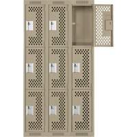 Clean Line Lockers, 3 -tier, Bank of 3, 36" x 12" x 72", Steel, Beige, Rivet (Assembled), Perforated Duraquip Inc