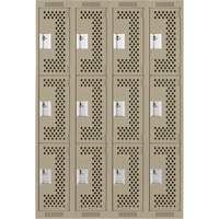 Clean Line Lockers, 3 -tier, Bank of 4, 48" x 12" x 72", Steel, Beige, Rivet (Assembled), Perforated Duraquip Inc