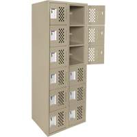 Assembled Lockerettes Clean Line Perforated Economy Lockers, 6 -tier, Bank of 2, 18" x 72" x 12", Steel Duraquip Inc