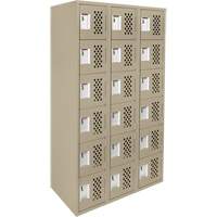 Assembled Lockerettes Clean Line Perforated Economy Lockers, 6 -tier, Bank of 3, 18" x 72" x 12", Steel Duraquip Inc