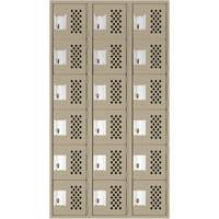 Assembled Lockerettes Clean Line Perforated Economy Lockers, 6 -tier, Bank of 3, 18" x 72" x 12", Steel Duraquip Inc