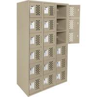 Assembled Lockerettes Clean Line Perforated Economy Lockers, 6 -tier, Bank of 3, 18" x 72" x 12", Steel Duraquip Inc