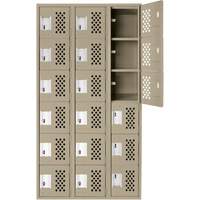 Assembled Lockerettes Clean Line Perforated Economy Lockers, 6 -tier, Bank of 3, 18" x 72" x 12", Steel Duraquip Inc