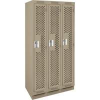 Clean Line Lockers, Bank of 3, 36" x 12" x 76", Steel, Beige, Rivet (Assembled), Perforated Duraquip Inc