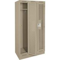 Clean Line Lockers, Bank of 3, 36" x 12" x 76", Steel, Beige, Rivet (Assembled), Perforated Duraquip Inc