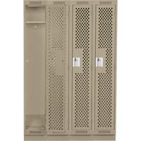 Clean Line Lockers, Bank of 4, 48" x 12" x 76", Steel, Beige, Rivet (Assembled), Perforated Duraquip Inc