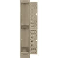 Clean Line Lockers, 2 -tier, 12" x 12" x 76", Steel, Beige, Rivet (Assembled), Perforated Duraquip Inc