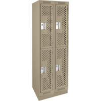 Clean Line Lockers, 2 -tier, Bank of 2, 24" x 15" x 76", Steel, Beige, Rivet (Assembled), Perforated Duraquip Inc
