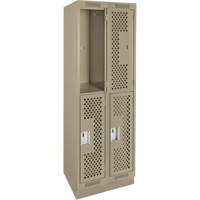 Clean Line Lockers, 2 -tier, Bank of 2, 24" x 15" x 76", Steel, Beige, Rivet (Assembled), Perforated Duraquip Inc