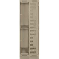Clean Line Lockers, 2 -tier, Bank of 2, 24" x 15" x 76", Steel, Beige, Rivet (Assembled), Perforated Duraquip Inc