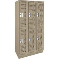 Clean Line Lockers, 2 -tier, Bank of 3, 36" x 15" x 76", Steel, Beige, Rivet (Assembled), Perforated Duraquip Inc