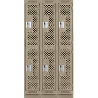 Clean Line Lockers, 2 -tier, Bank of 3, 36" x 15" x 76", Steel, Beige, Rivet (Assembled), Perforated Duraquip Inc