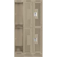 Clean Line Lockers, 2 -tier, Bank of 3, 36" x 15" x 76", Steel, Beige, Rivet (Assembled), Perforated Duraquip Inc