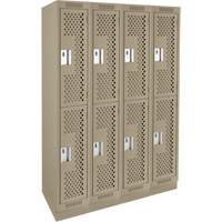 Clean Line Lockers, 2 -tier, Bank of 4, 48" x 15" x 76", Steel, Beige, Rivet (Assembled), Perforated Duraquip Inc