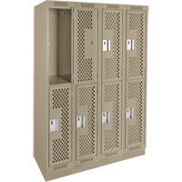 Clean Line Lockers, 2 -tier, Bank of 4, 48" x 15" x 76", Steel, Beige, Rivet (Assembled), Perforated Duraquip Inc