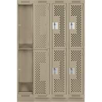 Clean Line Lockers, 2 -tier, Bank of 4, 48" x 15" x 76", Steel, Beige, Rivet (Assembled), Perforated Duraquip Inc