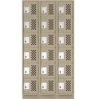 Assembled Lockerettes Clean Line Perforated Economy Lockers, 6 -tier, Bank of 3, 18" x 72" x 12", Steel Duraquip Inc