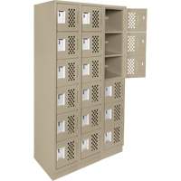 Assembled Lockerettes Clean Line Perforated Economy Lockers, 6 -tier, Bank of 3, 18" x 72" x 12", Steel Duraquip Inc