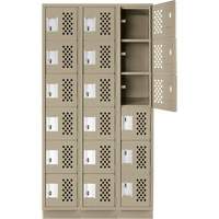 Assembled Lockerettes Clean Line Perforated Economy Lockers, 6 -tier, Bank of 3, 18" x 72" x 12", Steel Duraquip Inc