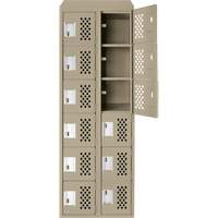 Assembled Lockerettes Clean Line Perforated Economy Lockers, 6 -tier, Bank of 2, 18" x 72" x 12", Steel Duraquip Inc