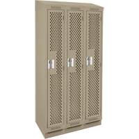Clean Line Lockers, Bank of 3, 36" x 18" x 82", Steel, Beige, Rivet (Assembled), Perforated Duraquip Inc