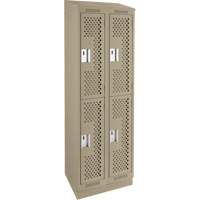 Clean Line Lockers, 2 -tier, Bank of 2, 24" x 12" x 82", Steel, Beige, Rivet (Assembled), Perforated Duraquip Inc