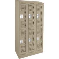 Clean Line Lockers, 2 -tier, Bank of 3, 36" x 12" x 82", Steel, Beige, Rivet (Assembled), Perforated Duraquip Inc