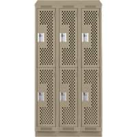 Clean Line Lockers, 2 -tier, Bank of 3, 36" x 12" x 82", Steel, Beige, Rivet (Assembled), Perforated Duraquip Inc