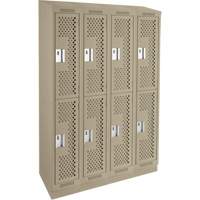 Clean Line Lockers, 2 -tier, Bank of 4, 48" x 12" x 82", Steel, Beige, Rivet (Assembled), Perforated Duraquip Inc