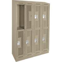 Clean Line Lockers, 2 -tier, Bank of 4, 48" x 12" x 82", Steel, Beige, Rivet (Assembled), Perforated Duraquip Inc