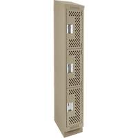 Clean Line Lockers, 3 -tier, 12" x 18" x 82", Steel, Beige, Rivet (Assembled), Perforated Duraquip Inc