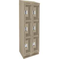 Clean Line Lockers, 3 -tier, Bank of 2, 24" x 18" x 82", Steel, Beige, Rivet (Assembled), Perforated Duraquip Inc