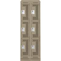 Clean Line Lockers, 3 -tier, Bank of 2, 24" x 18" x 82", Steel, Beige, Rivet (Assembled), Perforated Duraquip Inc
