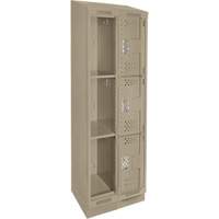 Clean Line Lockers, 3 -tier, Bank of 2, 24" x 18" x 82", Steel, Beige, Rivet (Assembled), Perforated Duraquip Inc
