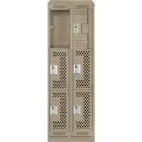 Clean Line Lockers, 3 -tier, Bank of 2, 24" x 18" x 82", Steel, Beige, Rivet (Assembled), Perforated Duraquip Inc