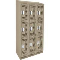 Clean Line Lockers, 3 -tier, Bank of 3, 36" x 18" x 82", Steel, Beige, Rivet (Assembled), Perforated Duraquip Inc