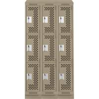 Clean Line Lockers, 3 -tier, Bank of 3, 36" x 18" x 82", Steel, Beige, Rivet (Assembled), Perforated Duraquip Inc