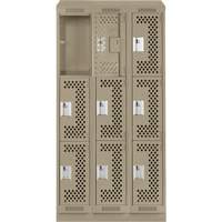 Clean Line Lockers, 3 -tier, Bank of 3, 36" x 18" x 82", Steel, Beige, Rivet (Assembled), Perforated Duraquip Inc