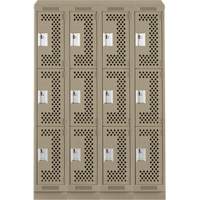 Clean Line Lockers, 3 -tier, Bank of 4, 48" x 18" x 82", Steel, Beige, Rivet (Assembled), Perforated Duraquip Inc