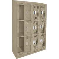 Clean Line Lockers, 3 -tier, Bank of 4, 48" x 18" x 82", Steel, Beige, Rivet (Assembled), Perforated Duraquip Inc