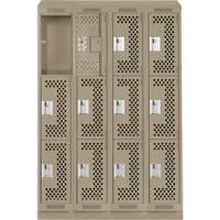 Clean Line Lockers, 3 -tier, Bank of 4, 48" x 18" x 82", Steel, Beige, Rivet (Assembled), Perforated Duraquip Inc