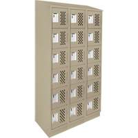 Assembled Lockerettes Clean Line Perforated Economy Lockers, 6 -tier, Bank of 3, 18" x 72" x 12", Steel Duraquip Inc