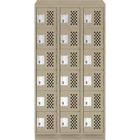 Assembled Lockerettes Clean Line Perforated Economy Lockers, 6 -tier, Bank of 3, 18" x 72" x 12", Steel Duraquip Inc