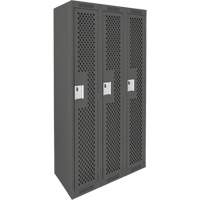 Clean Line Lockers, Bank of 3, 36" x 12" x 72", Steel, Charcoal, Rivet (Assembled), Perforated Duraquip Inc