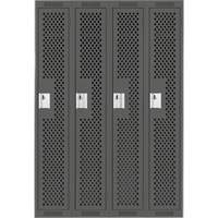Clean Line Lockers, Bank of 4, 48" x 12" x 72", Steel, Charcoal, Rivet (Assembled), Perforated Duraquip Inc