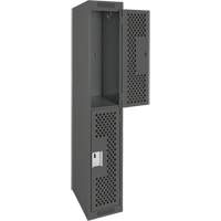 Clean Line Lockers, 2 -tier, 12" x 12" x 72", Steel, Charcoal, Rivet (Assembled), Perforated Duraquip Inc